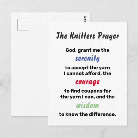Knitting Serenity Prayer Joke Briefkaart (Voorkant / Achterkant)