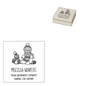 Knitting Snowman in Knitted Hat and Scarf Address Rubberstempel (Gestempeld)