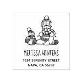 Knitting Snowman in Knitted Hat and Scarf Address Rubberstempel (Afrduk)