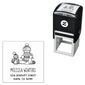 Knitting Snowman in Knitted Hat and Scarf Address Zelfinktende Stempel (In situ)