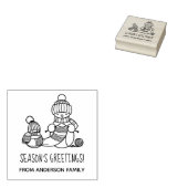 Knitting Snowman Seasons Greetings Rubberstempel (Gestempeld)
