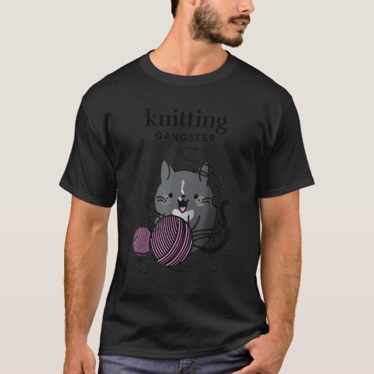 Knitting Tuxedo Cat Knitting Gangster Knitting T-shirt (Voorkant)