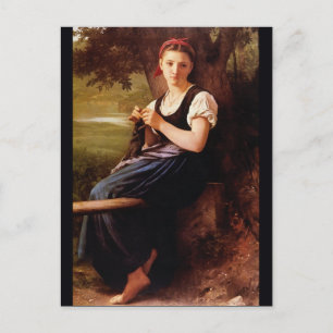 Knitting Woman van William-Adolphe Bouguereau Briefkaart