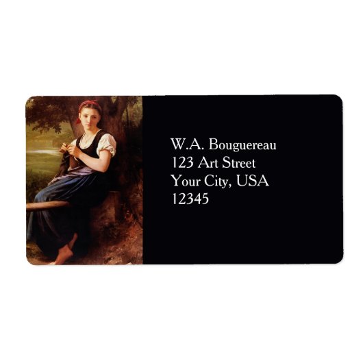 Knitting Woman van William-Adolphe Bouguereau Etiket (Voorkant)