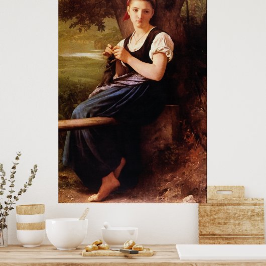 Knitting Woman van William-Adolphe Bouguereau Poster (Keuken)