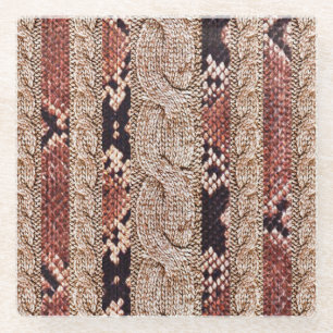 Knitwear textuur, geometrisch slangenpatroon. glazen onderzetter