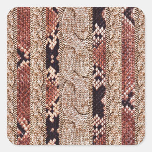 Knitwear textuur, geometrisch slangenpatroon. vierkante sticker