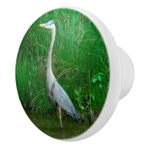 KNOB/BLUE HERON IN POND KERAMISCHE KNOP
