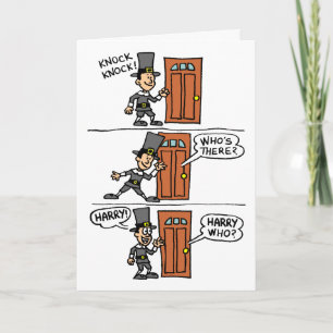 Knock Knock Cartoon Pilgrim Thanksgiving Kaart