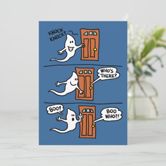 Knock Knock Ghost Halloween Joke Kind Uitnodigen Kaart (Staand voorkant)