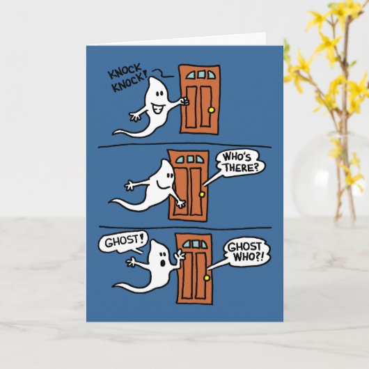 Knock Knock Halloween Cartoon Ghost Kinder Groet Kaart (Gele Bloem)
