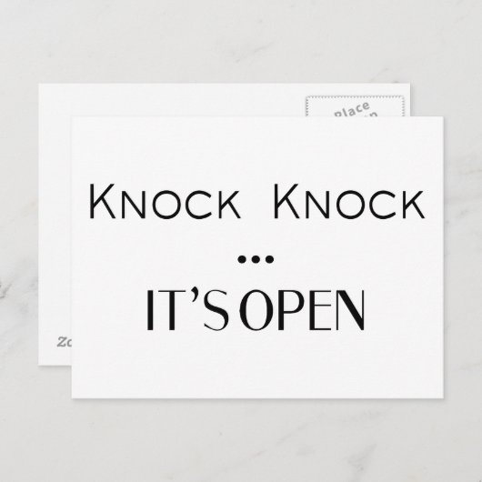 Knock Knock Het is open Briefkaart (Voorkant / Achterkant)