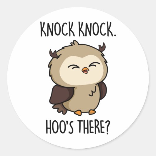Knock Knock Hoos Daar Funny Owl Pun Ronde Sticker (Voorkant)
