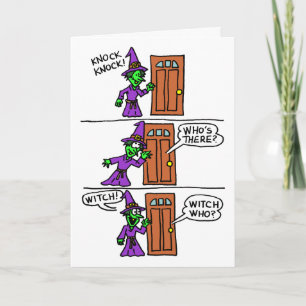 Knock Knock Knock Halloween Cartoon Heks Kinder Gr Kaart