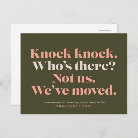 Knock Knock Moving Announcement Briefkaart (Voorkant / Achterkant)