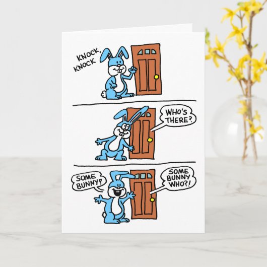 Knock Knock wat konijn derde verjaardag Kaart (Gele Bloem)