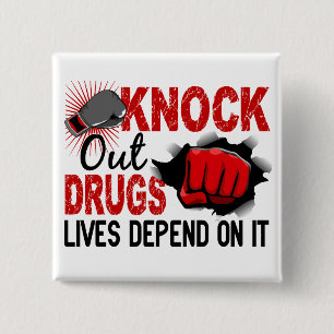 Knock Out Drugs 2 Mannelijke vuist Vierkante Button 5,1 Cm