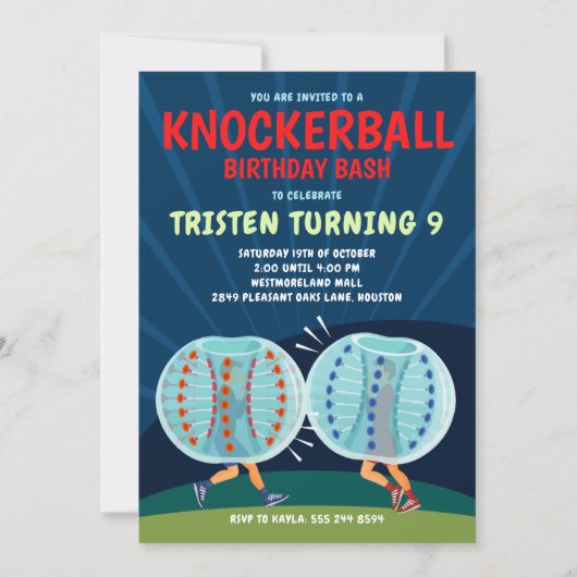 Knockerball verjaardagsuitnodiging - bubbelvoetbal kaart (Voorkant)