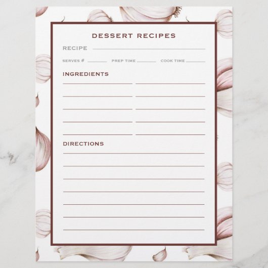 Knoflook | Eenvoudig wit | Pagina Ontvanger desser (Voorkant)