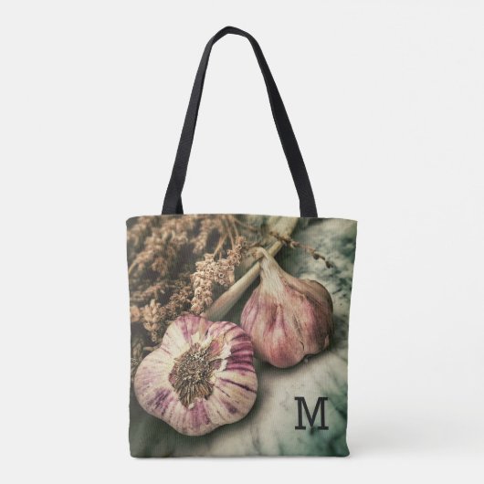 Knoflook/Foodie aangepaste monogram zakken Tote Bag (Achterkant)
