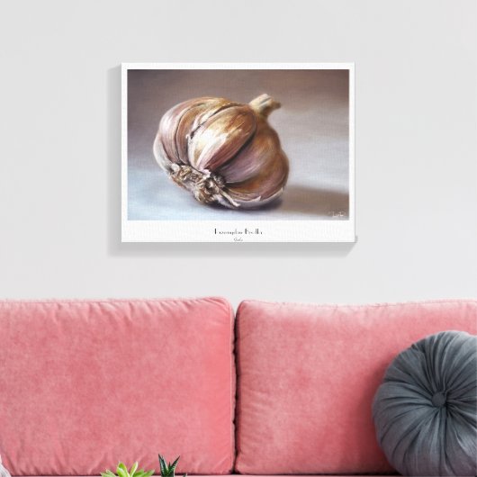 Knoflook klassieke plantaardige stilleven olieverf canvas afdruk (Insitu (Woonkamer))