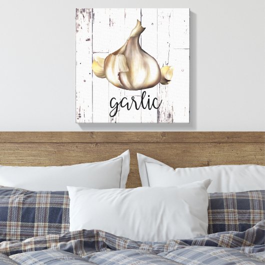KNOFLOOK KRUID Wit Hout Rustieke Boerderij Keuken Canvas Afdruk (Insitu (Slaapkamer))