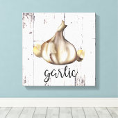 KNOFLOOK KRUID Wit Hout Rustieke Boerderij Keuken Canvas Afdruk (Insitu (Houten vloer))