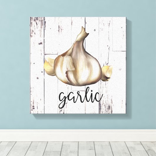 KNOFLOOK KRUID Wit Hout Rustieke Boerderij Keuken Canvas Afdruk (Insitu (Houten vloer))