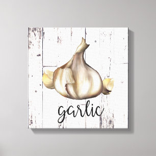 KNOFLOOK KRUIDEN Witte Houten Landelijke Boerderij Canvas Afdruk
