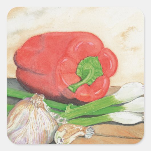 Knoflook, uien en peper vierkante sticker (Voorkant)