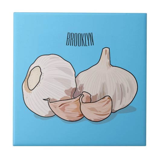 Knoflookillustratie cartoon tegeltje (Voorkant)