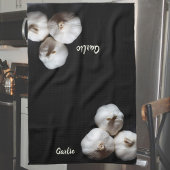 Knoflookteentjes Dramatisch Wit op Zwart Theedoek