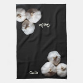 Knoflookteentjes Dramatisch Wit op Zwart Theedoek (Verticaal)