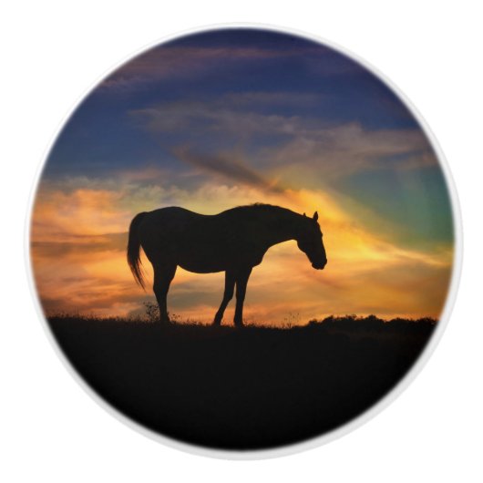 Knollen en pulls van de Southwestern Sunset Horse Keramische Knop (Voorkant)
