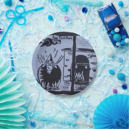 knome in heksen breekt kookpot hallween papieren bordje (Feest)