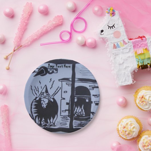 knome in heksen breekt kookpot hallween papieren bordje (Feest)