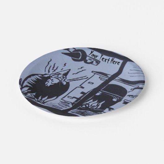 knome in heksen breekt kookpot hallween papieren bordje (Gekanteld)