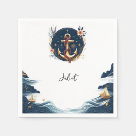 Knoop Boot Schip Navy Blauw Maritiem Bruidsmeisje  Servet