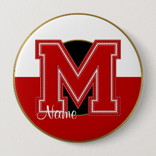 Knoop de Met monogram van de school, rood-Witte Ronde Button 4,0 Cm