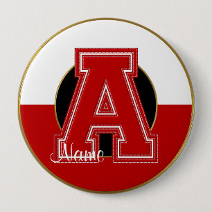 Knoop de Met monogram van de school, rood-Witte Ronde Button 4,0 Cm