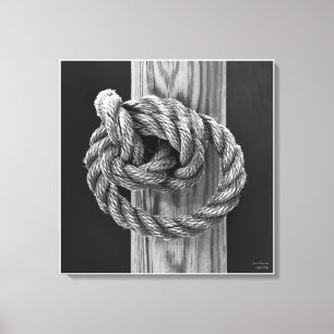 Knoop Een touwknoop, fijne kunst zwart-wit Canvas Afdruk