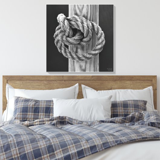 Knoop Een touwknoop, fijne kunst zwart-wit Canvas Afdruk (Insitu (Slaapkamer))
