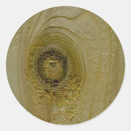 Knoop in hout ronde sticker (Voorkant)