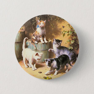 Knoop: "Kittens spelen met Beetles" Ronde Button 5,7 Cm