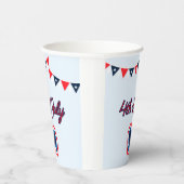 Knoop roodwit en blauw op 4 juli papieren bekers (Rechts)