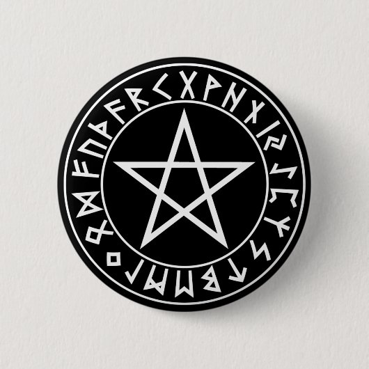 knoop Rune Pentacle op Blk Ronde Button 5,7 Cm (Voorkant)
