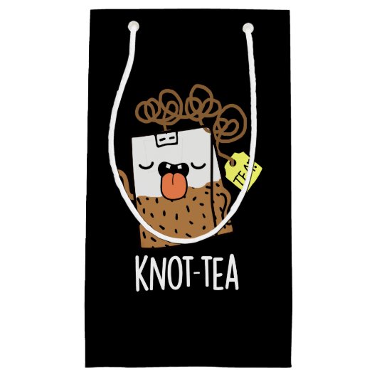Knoop-thee Funny Tea Pun Dark BG Klein Cadeauzakje (Voorkant)