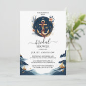 Knoopbootschip Navy Blue Nautisch Vrijgezellenfees Kaart (Staand voorkant)