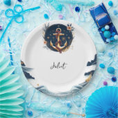 Knoopbootschip Navy Blue Nautisch Vrijgezellenfees Papieren Bordje (Feest)