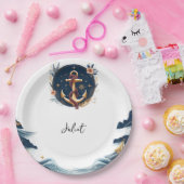 Knoopbootschip Navy Blue Nautisch Vrijgezellenfees Papieren Bordje (Feest)